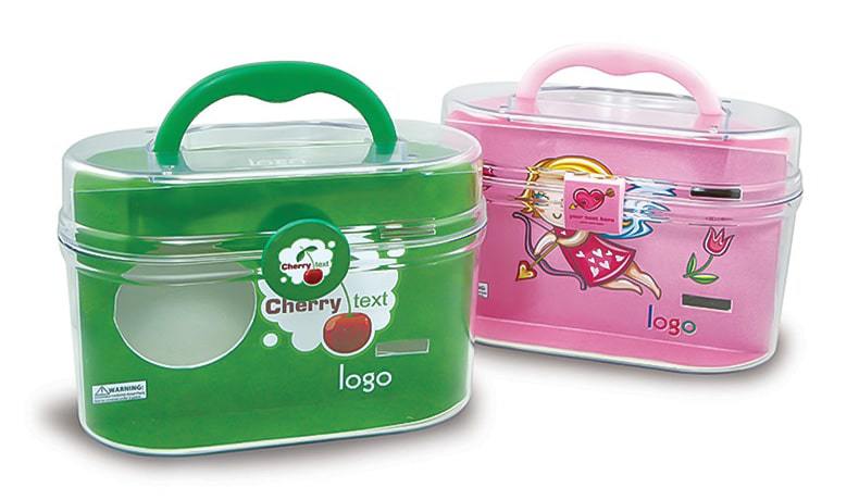 Rigid clear plastic boxes with printed paper